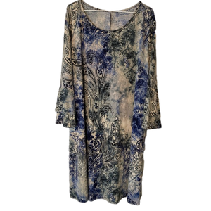 Women’s Blue Paisley Midi Dress with Scoop Neck